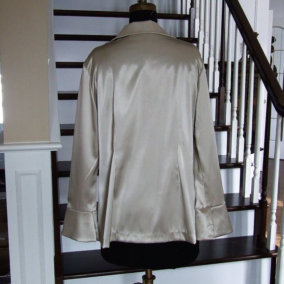 Beige Gold Satin Stretching Blouse Tunic Formal Maternity Top L - Picture 4 of 7